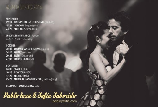 Pablo Inza & Sofia Saborido - Agenda Sep-Dec 2016